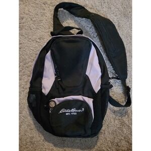 Eddie Bauer Black Sling Bag Shoulder Bag Black/Lavender W/audio Pocket Y2K